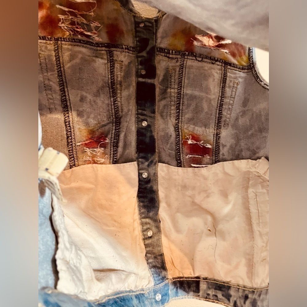 🎨 AIRBRUSHED GLITTER DECORATED ART Earl Jean Vest XL Boho Possibly Upcycled 90s - Picture 14 of 16